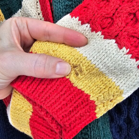 VTG Westbound Patchwork Hand Knit Long Cardigan PS Chunky 80s Cottagecore - Picture 4 of 10